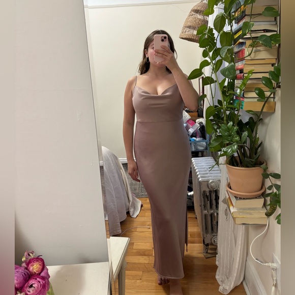 BHLDN Cali Satin Cowl-Neck Midi Slip Dress in Lilac Smoke - Picture 6 of 6